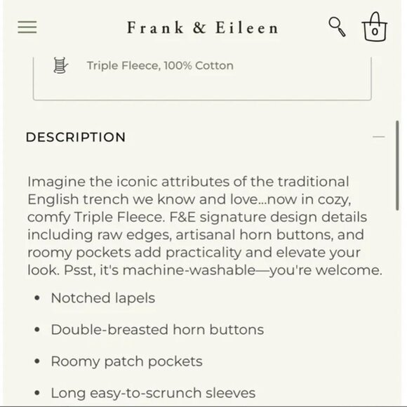 NEW Frank & Eileen Belfast Trench Coat Black Triple Fleece | Size M - Picture 8 of 13